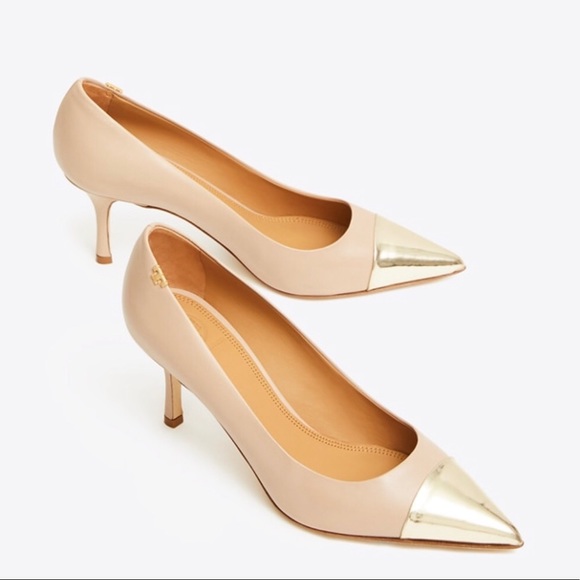 NIB, Tory Burch,Cap-Toe Pump, Leather/Metallic